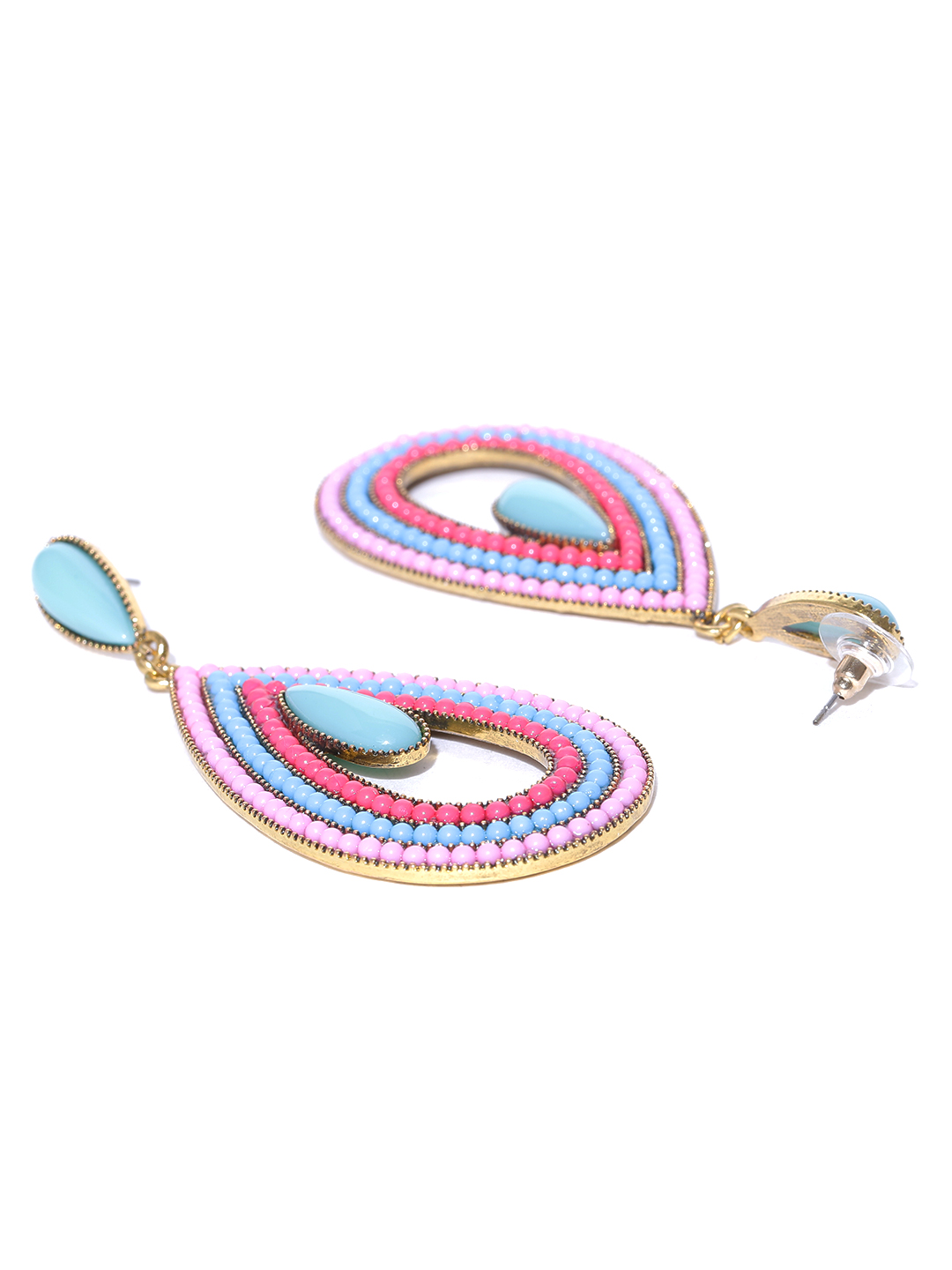 YouBella Multicoloured Gold-Plated Teardrop Shaped Drop Earrings